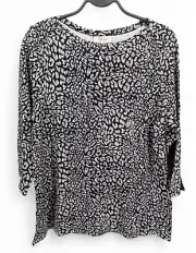 Style & Co Women's Leopard Print Cotton 3/4 Sleeve Top Black Plus Size 0X $29.99