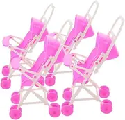 4pcs Baby Doll Stroller for Dollhouses Boys and Girls Mini Pretend Play Stroller Foldable Sturdy Steel Frame Realistic Craftsmanship
