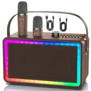 Karaoke Machine, Karaoke Speaker with 2 Karaoke Microphone Wireless, Brown