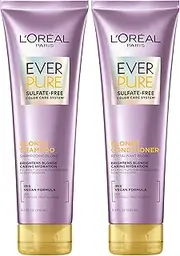 L'Oreal Paris Blonde Sulfate Free Shampoo and Conditioner for Color-Treated Hair, Neutralizes Brass + Balances, EverPure, 8.5 Fl Oz, Set of 2