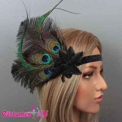 1920s Peacock Gatsby Headpiece Flapper 20s Costume Headband Feather Gangster