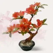 Natural Jade Artificial Peach Flower Bonsai Plant Tree Leaf Gemstone Feng Shui 3