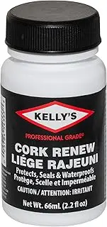 [Fiebing's] Kelly's Cork Renew Sealer (2.2 fl oz) - Waterproof & Protect Cork Surfaces w/ Brush Applicator - Water Based Formula Dries Clear, Prevents Drying & Breaking Down of Sandles, Shoes, Fishing Rod,