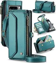 ELEPIK for Google Pixel 8 Pro Case, Adjustable Crossbody Wallet Case with Card Holder, Kickstand, [RFID Blocking] [Crossbody & Wrist Strap] Durable PU Leather Magnetic Phone Case, Green