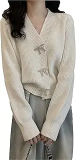 [Generic] Cardigan V-Neck Sweater for Women 2025 Solid Ribbed Button Crop Tops Fall Shrug Open Front Long Sleeve