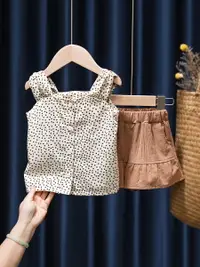 在飛比找樂天市場購物網優惠-女童無袖套裝2021夏裝新款洋氣小童寶寶背心吊帶上衣夏季兒童