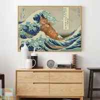 在飛比找樂天市場購物網優惠-惡搞橙貓日式浮世繪神奈川掛畫酒店料理店餐廳趣味藝術裝飾畫掛畫