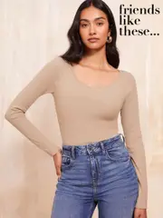 Friends Like These Camel Long Sleeve Scoop Neck Top (Q62380) | $41