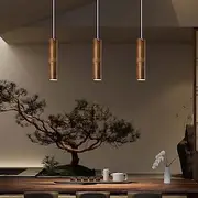 LED Pendant Light Bamboo Modern Kitchen Island Light Fixture,Adjustable Pendant Lighting for Kitchen Island,Black Gold Led Chandelier for Dining Room,Bedroom,M