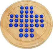 WE Games Solid Wood Solitaire with Blue Glass Marbles