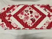 Valentine"s Day CRAZY HEARTS Quilted Table Runner 13inchesx36 inches pink/white