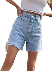 [Generic] Women's Raw Trim High Waisted Split Hem Denim Shorts