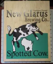 NEW GLARUS BREWING Wisconsin Spotted Cow wood TACKER SIGN beer brewery B