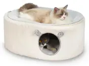 Cat Bed for Indoor Cats, Fluffy Cave Large Enclosed House Pet White