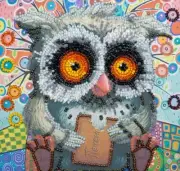 Owlet With A Cookie bead embroidery kit *** FREE SHIPPING owl wall art beading