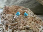 Cute Heart Turquoise & Opal Sterling Silver Southwest Gemstone Stud Earrings U46