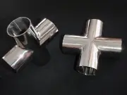 STAINLESS STEEL WELD CROSS 4 WAY 7/8" O.D. SANITARY POLISHED TUBING 22mm WC-087