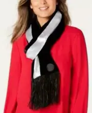 DKNY Velvet Sequinned Stripe Fringe Scarf Black/Silver