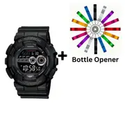Casio G-Shock Digital Mens Black X-Large Watch GD-100-1B GD-100-1BDR Bottle Opener Bundle