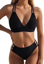 [KEOYA] 2 Piece Bikini Set for Women Sexy Adjustable Crossback Bathing Suit V-Neck Mid Waist Swimwear