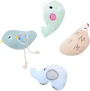 ERINGOGO 4pcs Catnip Plush Interactive Cartoon Animal Shapes for Cats Chew Bite Friendly Engaging Pet Playtime Includes Bird Elephant Whale Hedgehog