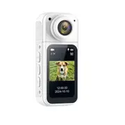 Tiny Thumb Action Camera, Mount Anywhere, Small Body with Spring Clip, Portable Vlogging Camera for Cycling, Motorcycle and More, White