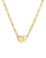 Dinh Van 18K Yellow Gold Menottes Diamond Interlocking Ring Pendant Necklace, 17.7