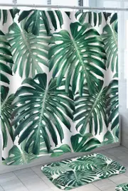 Monstera Tropical Green Leaf Shower Curtain