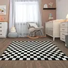 Checkered Rug, 5X6.5 Ft Black and White Outdoor Rug Moroccan Checkerboard Mat Wa