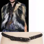 Sz 34/85 NEW $465 GUCCI RUNWAY Black Leather HAND BRAIDED Hip WAIST BELT Dustbag