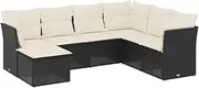 vidaXL Garden Patio Sofa Set - Black Poly Rattan, Modular Outdoor Furniture with Cushions, 7-Piece, Storage & Washable Covers, UV Resistant, Dimensions 234x179x69 cm