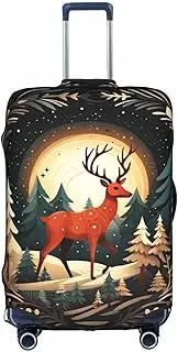 [Pvinnk] Merry Christmas Deer Print Protective Luggage Cover Elastic Washable Suitcase Protector Travel Gear Protector, White, Large