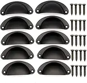 ACBBMNS 30pcs Shell Cup Handles Half Moon Vintage Cupboard Door Knobs Kitchen Cabinet Drawer Cupped Pulls Antique Shell Pulls with Screws (Black)