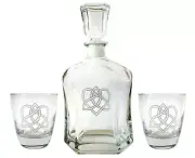 Irish Love Knot Glass Whiskey Decanter & Rocks Glass Set, Free Personalizatoin