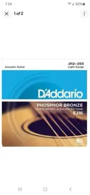 D'ADDARIO EJ16 GUITAR STRINGS PHOSPHOR BRONZE LIGHT .012-.053/ 7 SETS NEW