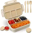 Wheat Straw Bento Lunch Box for Kids & Adults, 4 Compartments, Leakproof