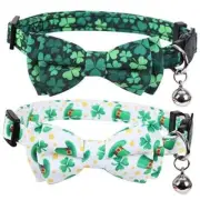Lamphyface 2 Pack St.Patrick's Day Cat Collar with Cute Bow Tie and Bell