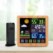 Full Weather Clock Weather Station Indoor Outdoor Color Display Sensor Monitor Digital Full Touch Screen Weather Atomic Clock Color wood grain