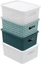 4X Box Sweden Wicker 25cm Woven Basket Home Organiser Storage w/Lid Small Asst