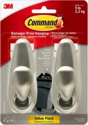 Command 5 lb Large Brushed Nickel Metal Hooks, 2 Hooks Large,