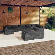 Patio Furniture Sets 10 Piece Garden Lounge Set with Cushions Grey Poly Rattan