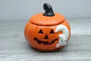 Ceramic Decorative Pumpkin Jack-o-lantern Candle Holder with Ghost and Candle