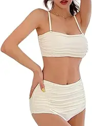 [TianheInnove] Women's Solid Color Bikini, Underwire Push Up High Waist Slimming Swimwear for Beach Vacation, Spa