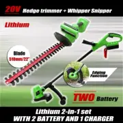 20V Lithium Cordless Whipper Snipper+Hedge Trimmer 2 Piece Garden Tool 2 Battery