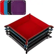 HiLLeo DND Dice Tray 4pcs Square Portable Folding Dice Rolling Tray for Dungeons and Dragons MTG RPG Role Playing Table Games and Dice Games (Black Blue Purple and Red)