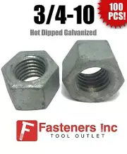 (Qty 100) 3/4-10 Low Carbon Grade 2 Finished Hex Nuts Hot Dipped Galvanized
