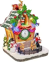 FG Square Holiday Cuckoo Clock Santa Reindeer LED Lighted Animated Christmas Village with Sound and Motion 6" x 6" x 8"