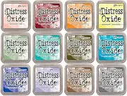 Craftelier Set of 12 Pigment & Dye Inks with Felt Buffer Matte Finish Distress Oxide by Tim Holtz | Set Number 3 | Size 3 x 3 Inches Approx