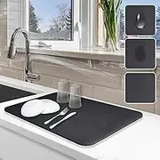 Etomiel Dish Drying Mat for Kitchen Counter, 12"x19" Dish Drying Pad with Non-slip Rubber Backed, Hide Stain Anti Absorbent for Kitchen Counter, Drying Mat for Coffee Machine Dish Rack (Black)