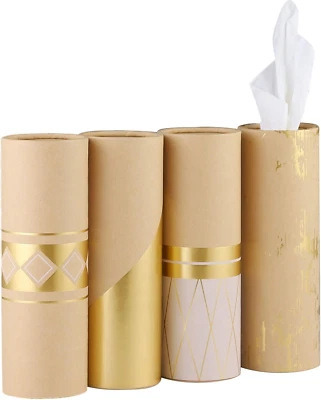 Car Tissue Holder with 3-Ply Facial Tissues Bulk - 4 PK Gold Foil Cylinder